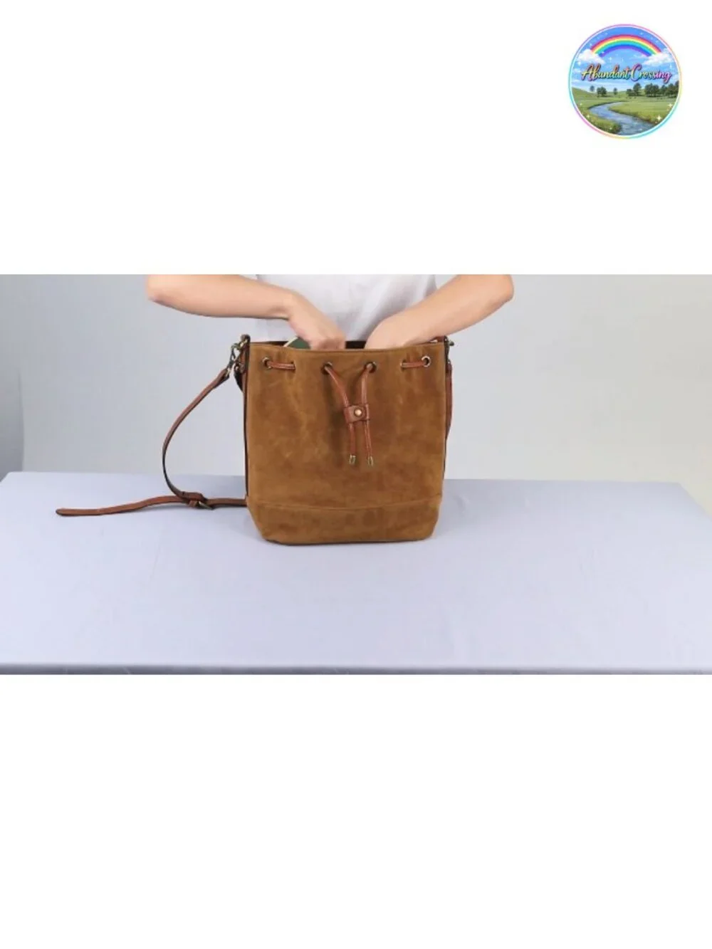 Vegan Suede Bucket Bag Medium Slouchy Shoulder Purse 2 Straps Fits Tablet